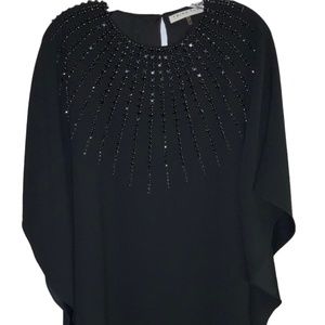 TRINA TURK Black Jeweled Embellished Neckline Lined Kaftan Cocktail Dress Size S